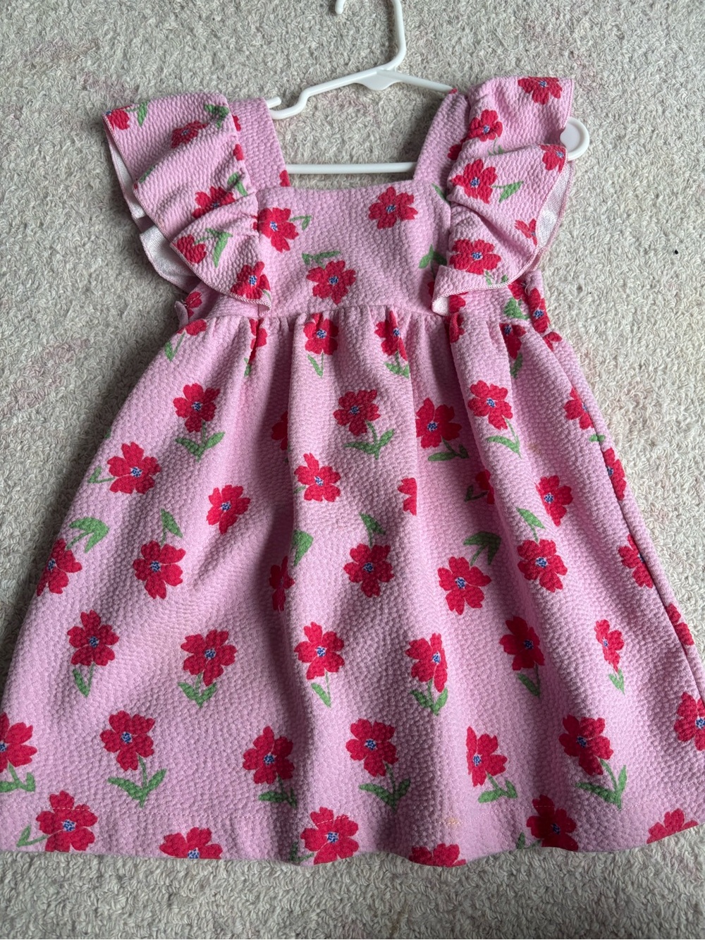 Zara Pink Dress with Red Floral Print and Green Accents